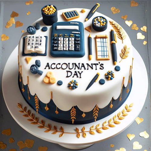 کیک روز حسابدار با تزیین ماشین حساب و دفترچه